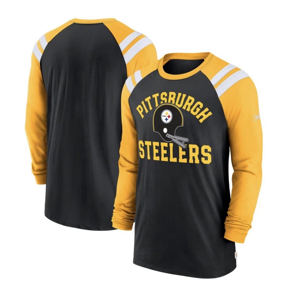 Men's Pittsburgh Steelers Nike Black/Gold Classic Arc Raglan Tri-Blend Long 2X